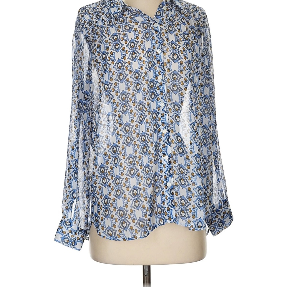 Ann Taylor Factory Blue and White Patterned Blouse